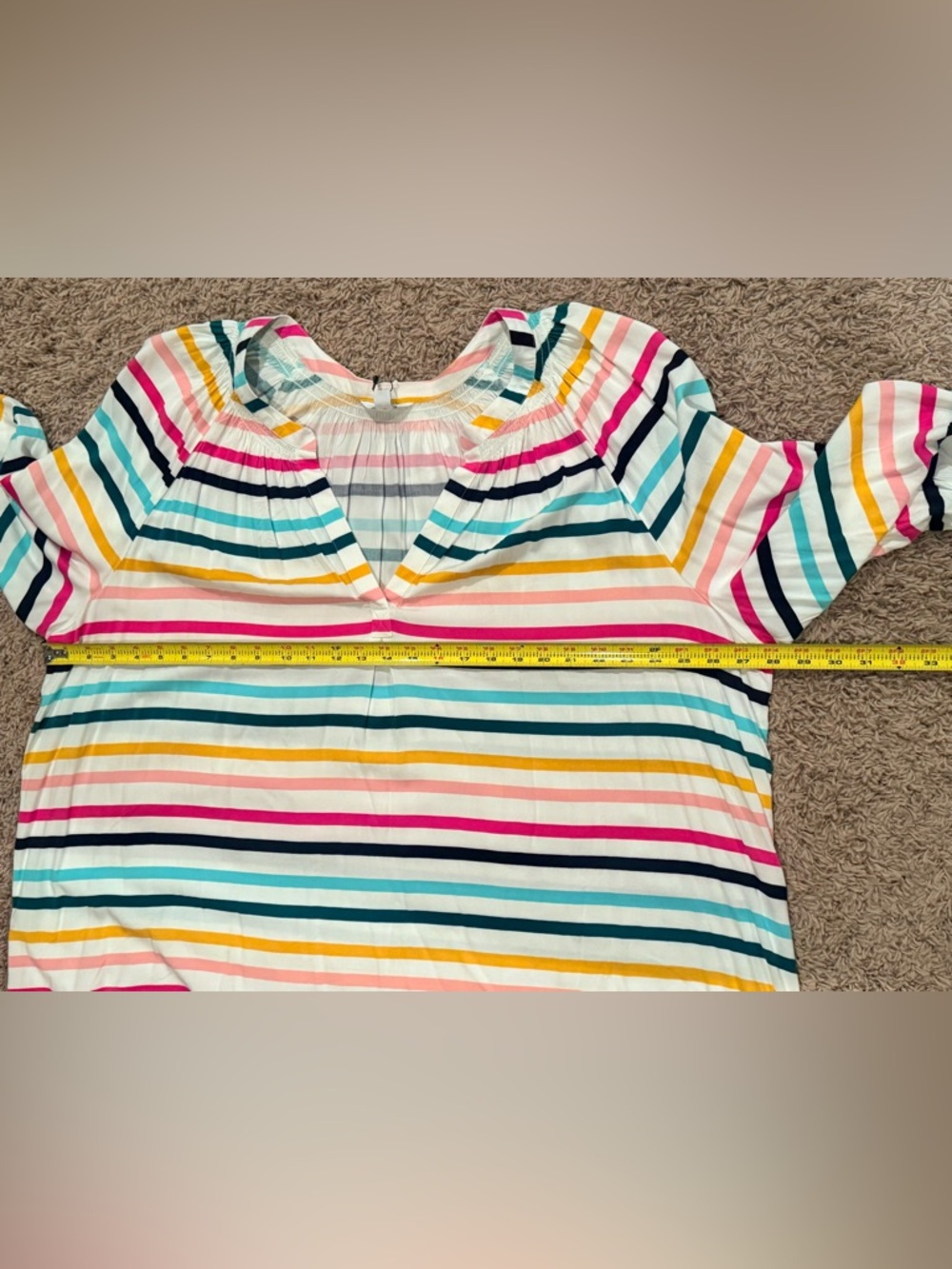 crown & ivy Women’s Plus Size 3X Multicolor Striped 3/4 sleeve Peasant Blouse - Picture 6 of 9